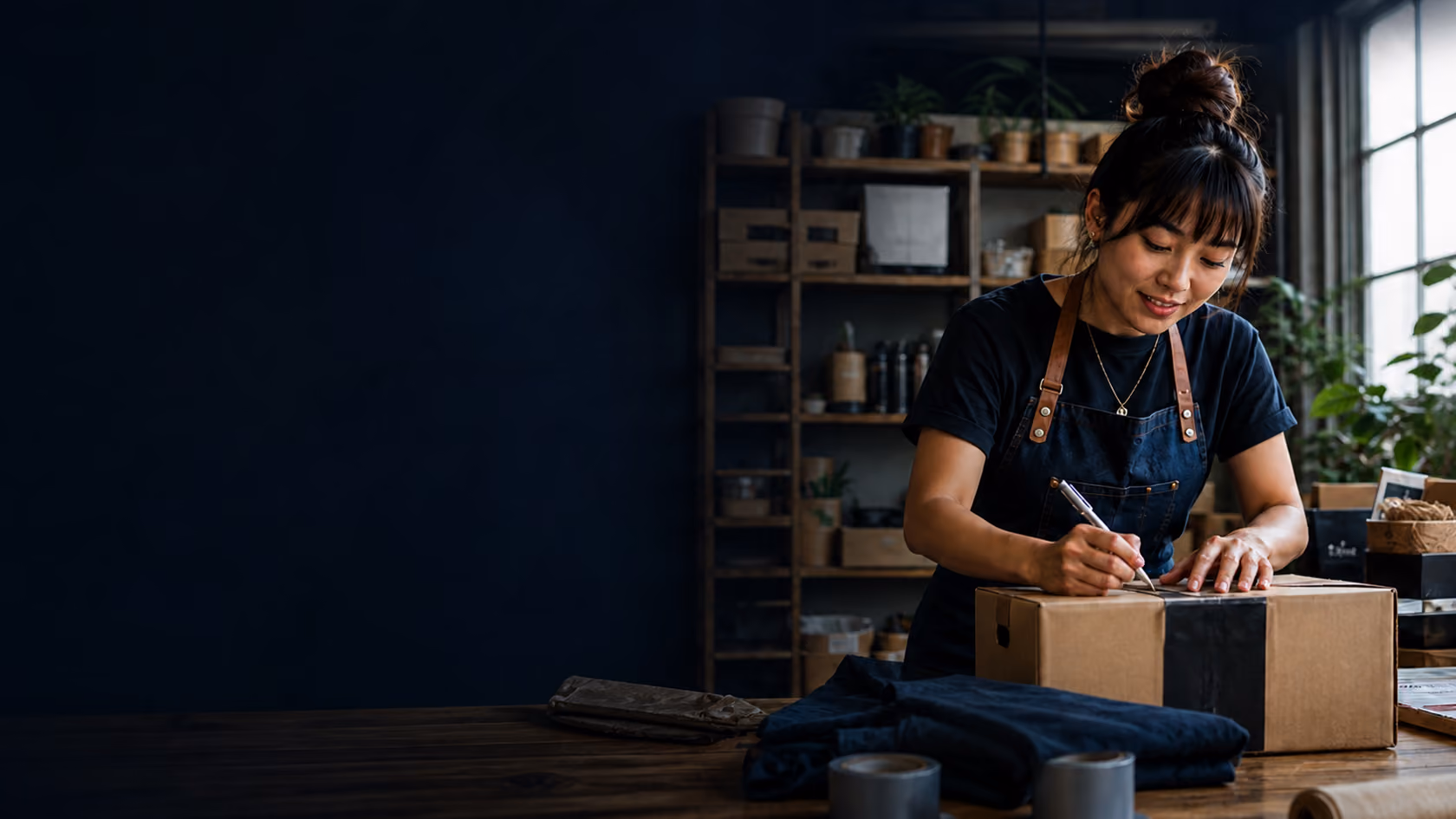 Small business owner preparing an online store order for shipment