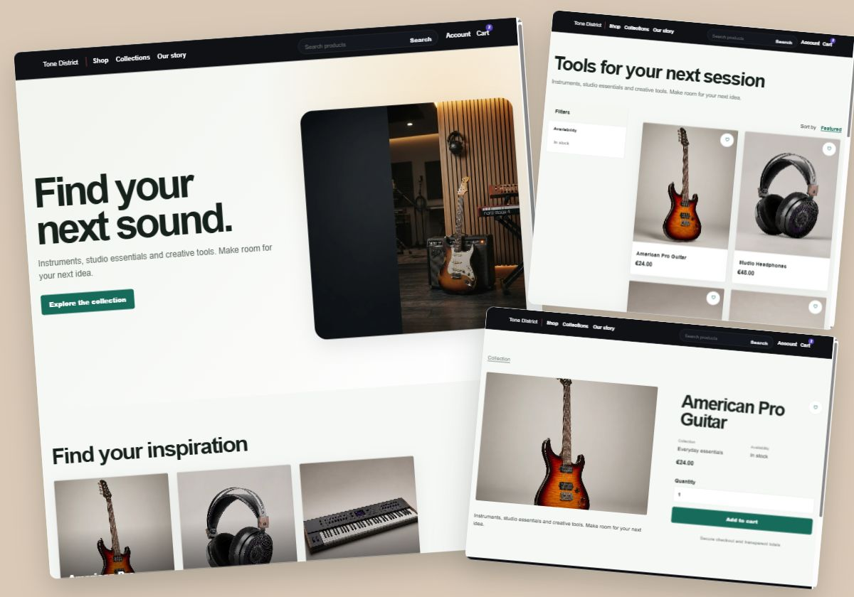 Tone District: home, collection and product page examples