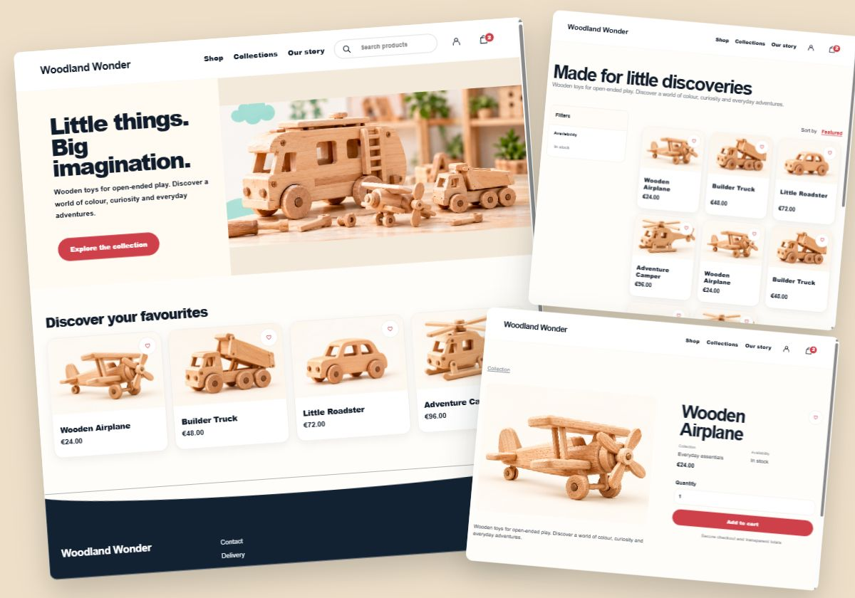 Woodland Wonder: home, collection and product page examples